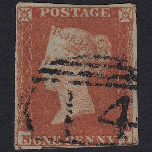 GB QV 1841 1d Red-brown Pl 92 SG8-B1(1) NI FU nr 4 Margins Amersham 14