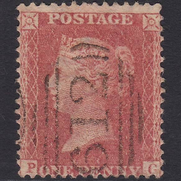 GB QV 1857 1d Pale Rose (Plate 60) SG39-C10(3) PG FU Peterborough 612