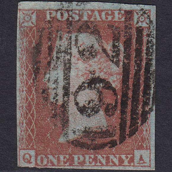 GB QV 1841 1d Very Blued Pl 106 SG8a-B1(2) QA FU nr 4 Margins Bolton 92