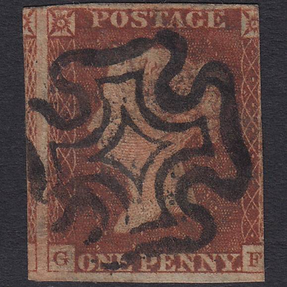 GB QV 1841 1d Red-brown Pl 17 SG8-B1(1) GF GU 3 Margins Maltese Cross