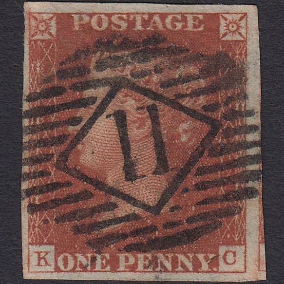 GB QV 1841 1d Red-brown (Plate 39) SG8-B1(1) KC FU 4 Margins London IS 11