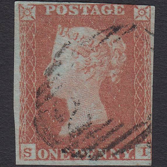 GB QV 1841 1d Red-brown Pl 87 SG8-B1(1) SI FU nr 4 Margins Later State