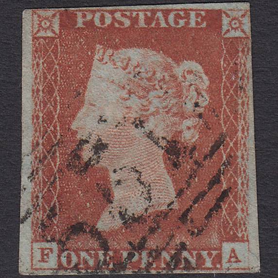 GB QV 1841 1d Red-brown (Plate 60) SG8-B1(1) FA FU 4 Margins Burslem 551