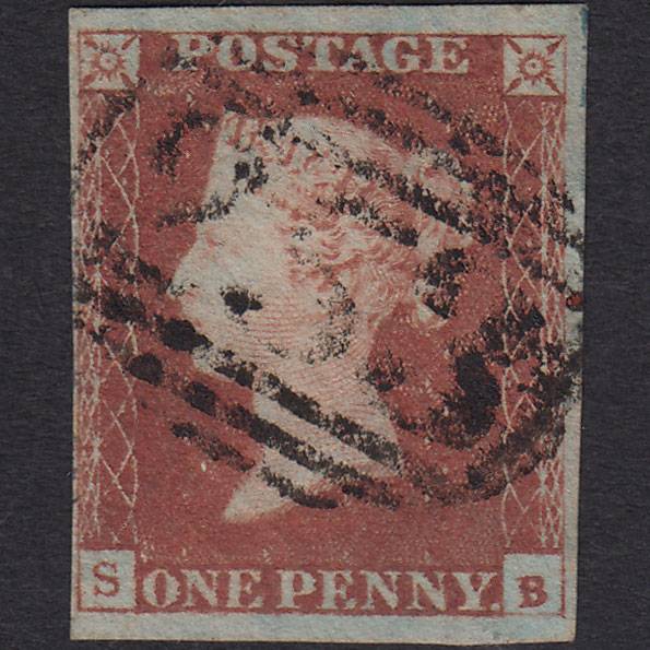 GB QV 1841 1d Red-brown (Plate 77) SG8-B1(1) SB FU 4 Margins Dewsbury 253