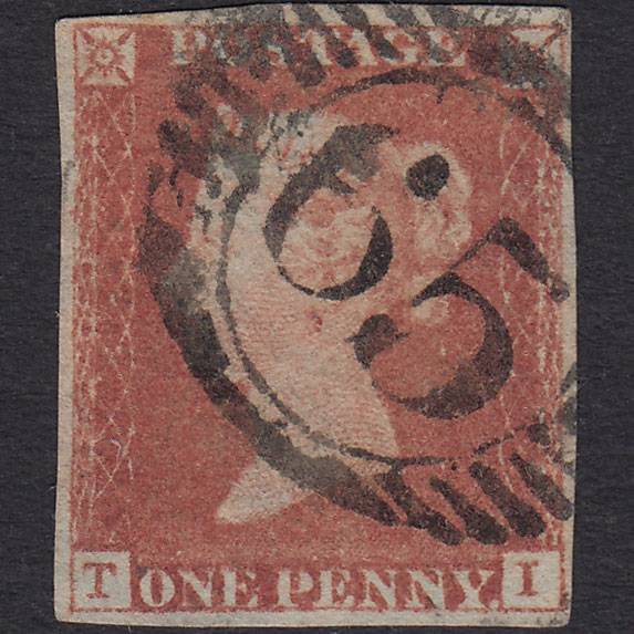 GB QV 1841 1d Red-brown Pl 77 SG8-B1(1) TI FU 4 Margins London D&S 65
