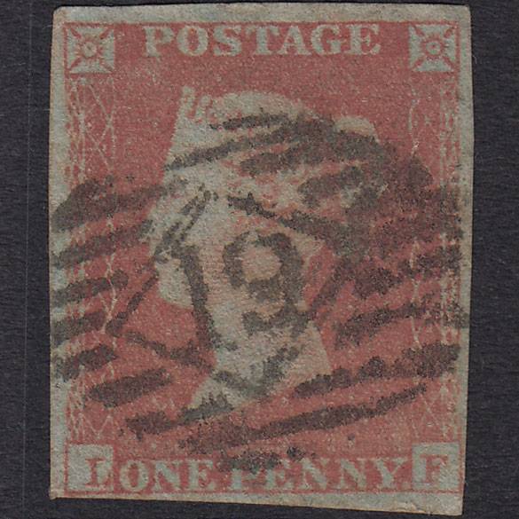 GB QV 1841 1d Red-brown Pl 165 SG8-B2(1) LF GU 4 Margins London IS 19