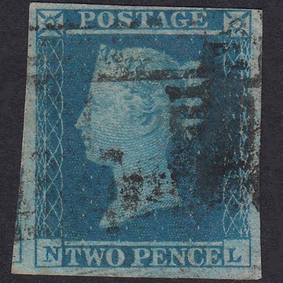 GB QV 1841 2d Pale Blue Plate 4 SG13-E1(1) NL GU 4 Margins