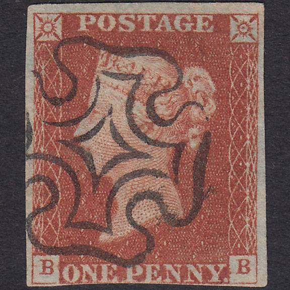 GB QV 1841 1d Red-Brown Plate 34 SG8-B1(1) BB FU Nr 4M Maltese Cross