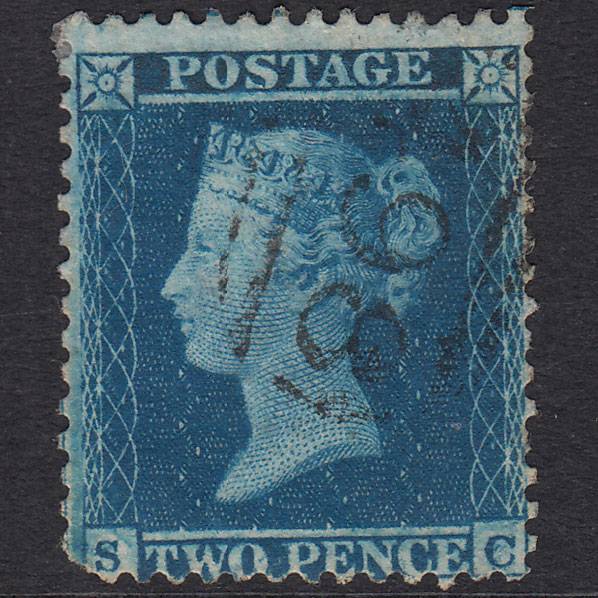 GB QV 1855 2d Blue Plate 5 SG34-F6(1) SC GU Manchester 498