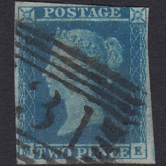 GB QV 1841 2d Blue Plate 4 SG14-E1(2) ME FU Nr 4 Margins Edinburgh 131