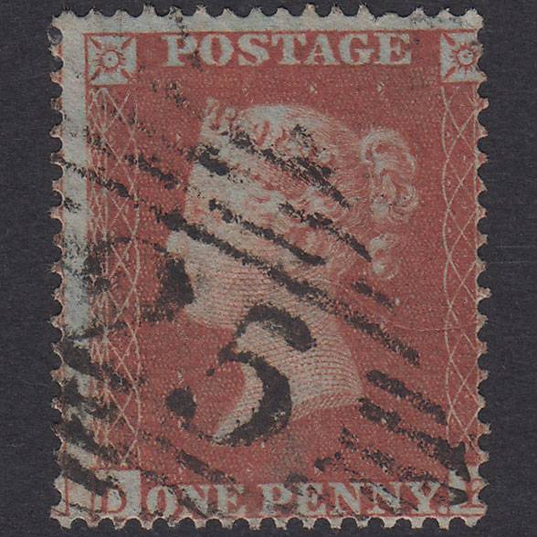 GB QV 1854 1d Red-Brown Plate 198 SG17-C1(1) DK FU Castlewellan 125