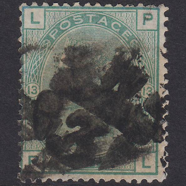 GB QV 1873 1/- Green Plate 13 SG150-J108 PL GU London D&S w3