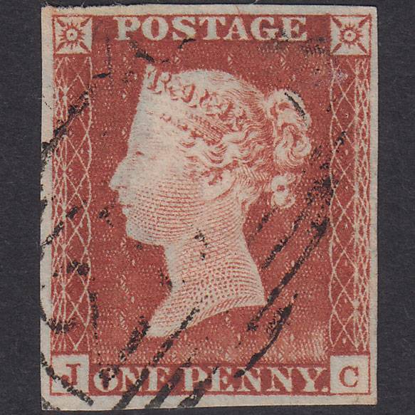 GB QV 1841 1d Pale Red-Brown Plate 52 SG9-B1(3) JC GU 4M Light Cancel