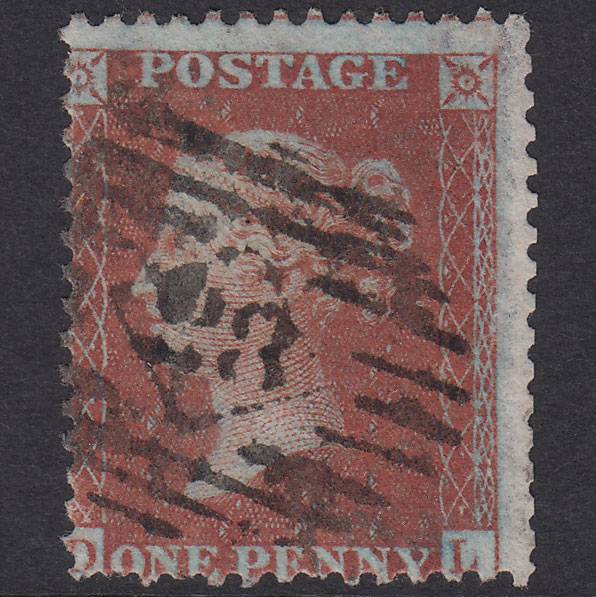 GB QV 1856 1d Red-Brown Plate 23 SG29-C8(1) DL GU London IS Cancel