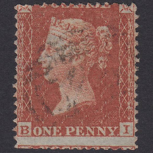 GB QV 1855 1d Red-Brown Plate 1 SGC6(1) BI GU Light Cancel Misperf