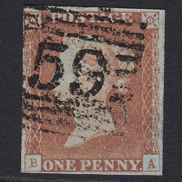 GB QV 1841 1d Red-brown Pl 68 (SG8) 'BA' GU Glasgow (159) nr 4 Margins