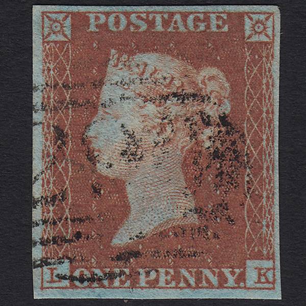 GB QV 1841 1d Red-brown Pl 129 SG8-B2(1) LK VFU Light Cancel 4 Margins
