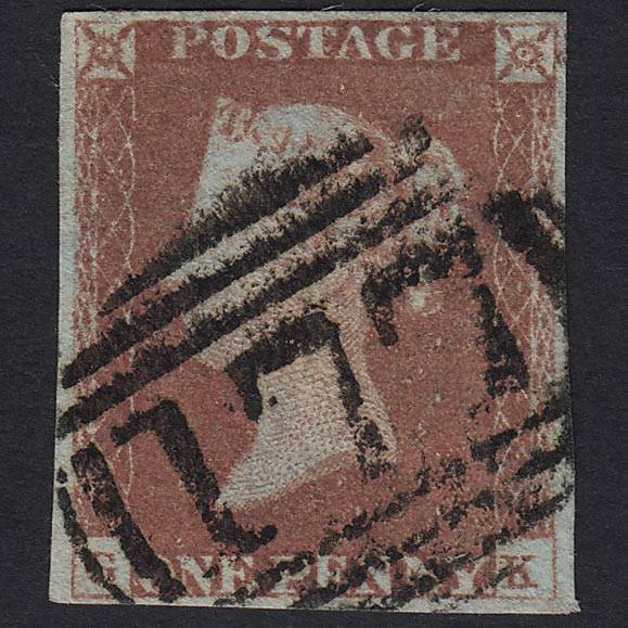 GB QV 1841 1d Red-brown Pl 71 SG8-B1(1) GK FU Cheltenham 177 4 Margins