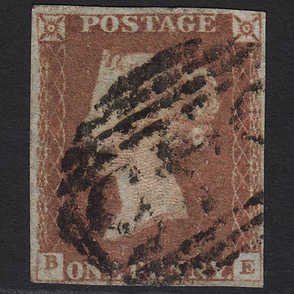 GB QV 1841 1d Red-brown Pl 68 SG8-B1(1) BE GU Newcastle 545 4 Margins