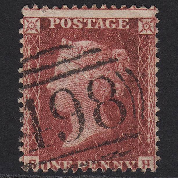 GB QV 1857 1d Deep Rose-red (Plate 57) SG41-C10(4) SH FU Manchester 498
