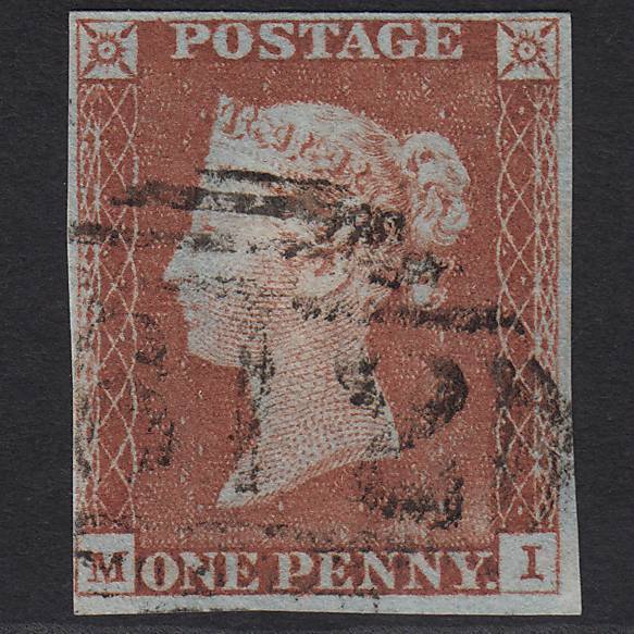 GB QV 1841 1d Red-brown Pl 54 SG8-B1(1) MI FU Peterborough 612 4M Imperf