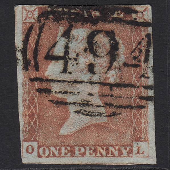 GB QV 1841 1d Pale Red-brown Pl 65 SG9-B1(3) OL GU Maldon 494 4 Margins