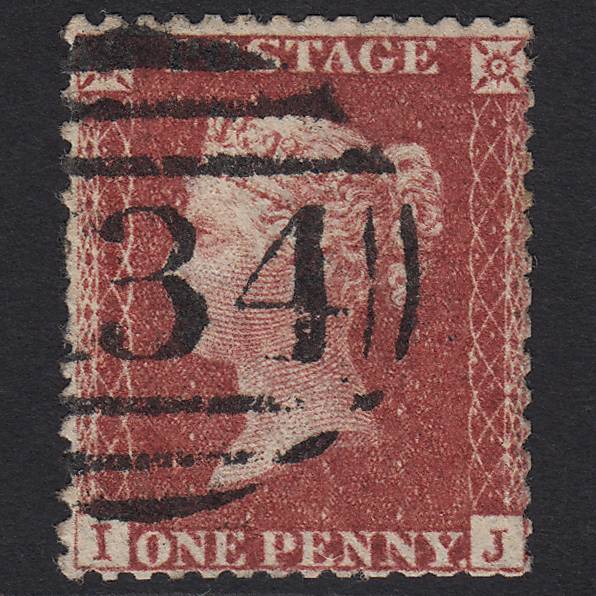 GB QV 1857 1d Deep Rose-red (Plate 27) SG41-C10(4) IJ GU Bristol 134