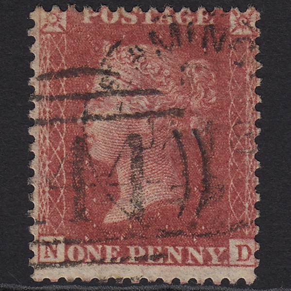 GB QV 1857 1d Rose-red Pl 52 SG40-C10(1) ND GU Leamington 444 Misperf