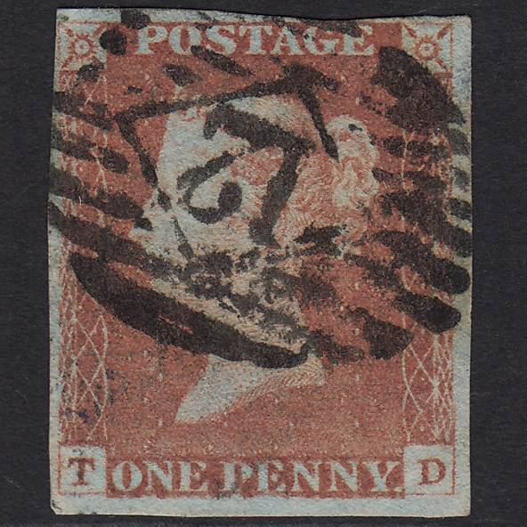 GB QV 1841 1d Red-brown (Plate 83) SG8-B1(1) TD GU 4 Margins London IS 12