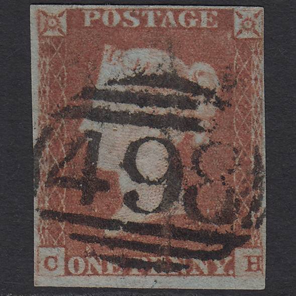 GB QV 1841 1d Red-brown Pl 82 SG8-B1(1) CH FU 4 Margins Manchester 498