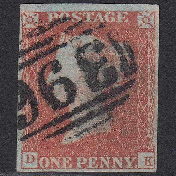GB QV 1841 1d Red-brown Pl 86 SG8-B1(1) DK FU 4 Margins Huntingdon 396