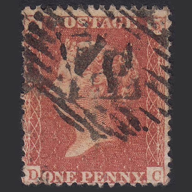 GB QV 1856 1d Red-brown (Plate 37) SG29-C8(1) DC GU London IS Cancel