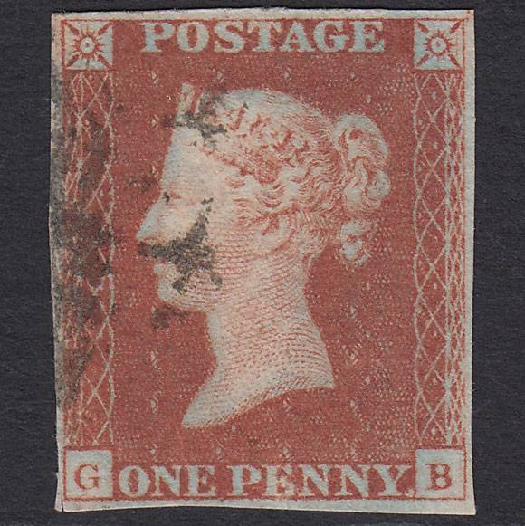 GB QV 1841 1d Red-brown Pl 20 SG8-B1(1) GB GU 4 Margins Maltese Cross