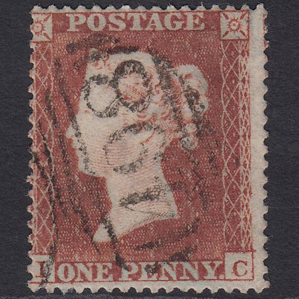 GB QV 1854 1d Red-brown (Plate 195) SG17-C1(1) IC VFU Manchester 498