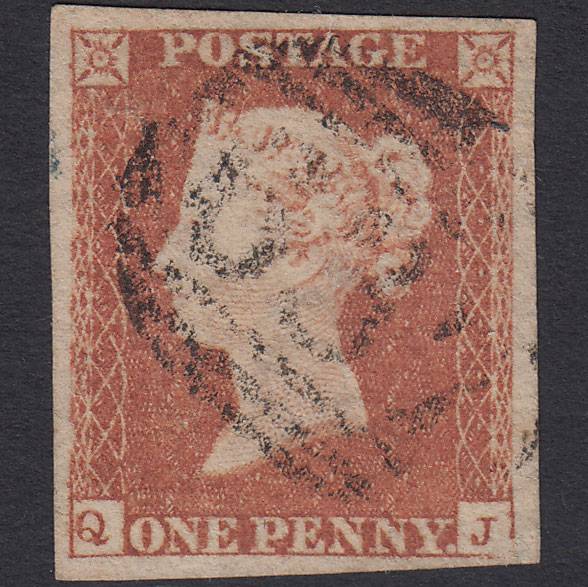 GB QV 1841 1d Red-brown (Plate 96) SG8-B1(1) QJ GU 4 Margins Reigate 637
