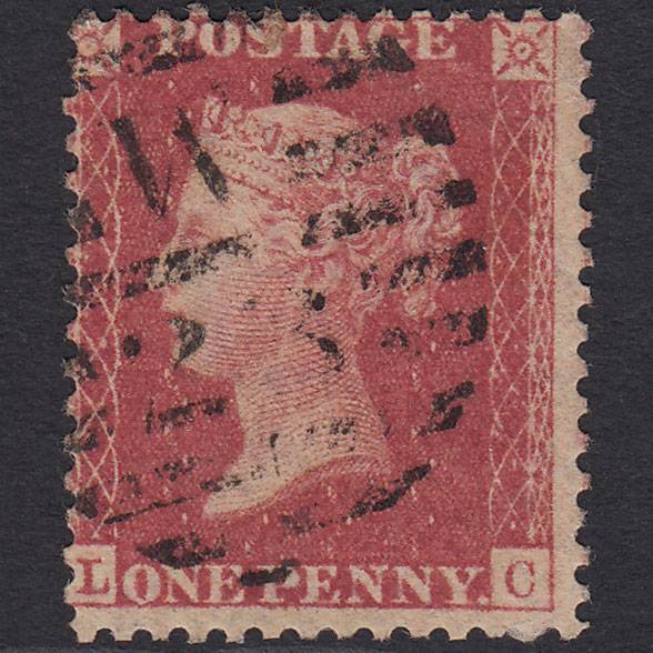 GB QV 1857 1d Rose-red Pl 43 SG40-C10(1) LC FU London D&S W23 Misperf
