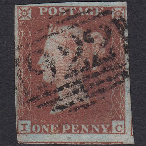 GB QV 1841 1d Red-brown (Plate 128) SG8-B2(1) IC FU 4 Margins Worksop 922