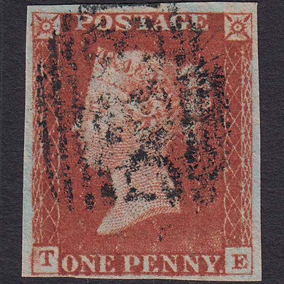 GB QV 1841 1d Deep Red-brown Pl 60 SG10-B1(4) TE FU 4M Nottingham 583
