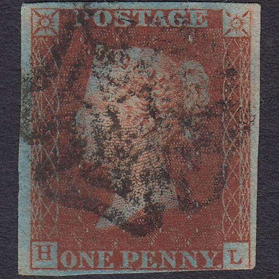 GB QV 1841 1d Very Blued (Plate 16) SG8a-B1(2) HL FU nr 4 Margins MX