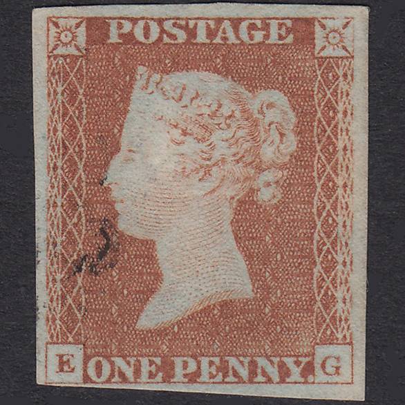 GB QV 1841 1d Red-Brown Plate 24 SG8-B1(1) EG VFU 4 Margins Light Cancel