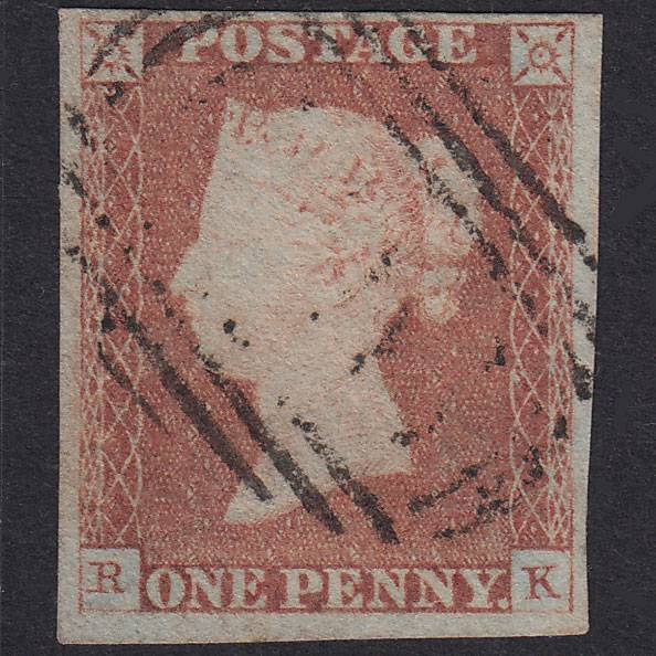 GB QV 1841 1d Pale Red-Brown Plate 77 SG9-B1(3) RK FU 4M Light Cancel