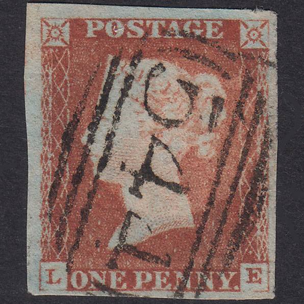 GB QV 1841 1d Red-Brown Plate 62 SG8-B1(1) LE FU 4 Margins Newbury 544