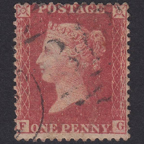 GB QV 1857 1d Rose-Red Plate 60 SG40-C10(1) FG FU Light Cancel