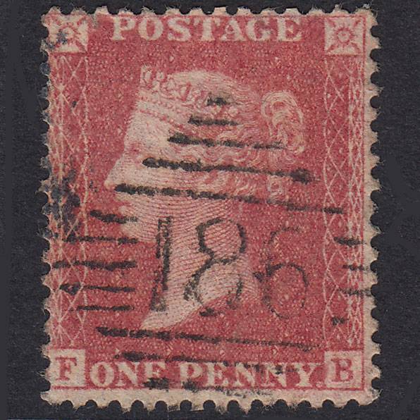 GB QV 1857 1d Rose-Red Plate 43 SG40-C10(1) FB GU Dublin 186 Tear