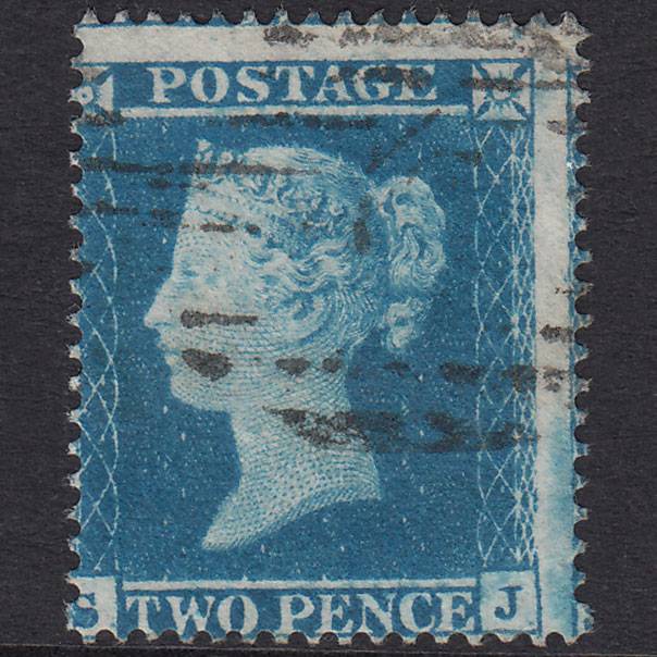 GB QV 1854 2d Pale Blue Plate 4 SG20-F1(2) SJ VFU Light Cancel