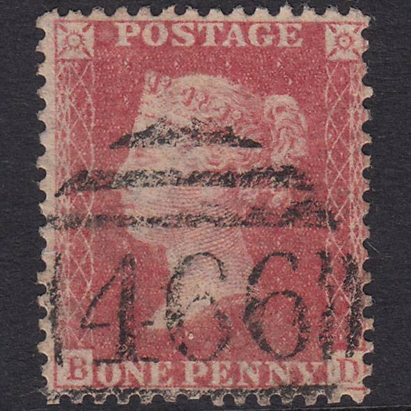 GB QV 1857 1d Rose-Red Plate 48 SG40-C10(1) BD FU Liverpool 466