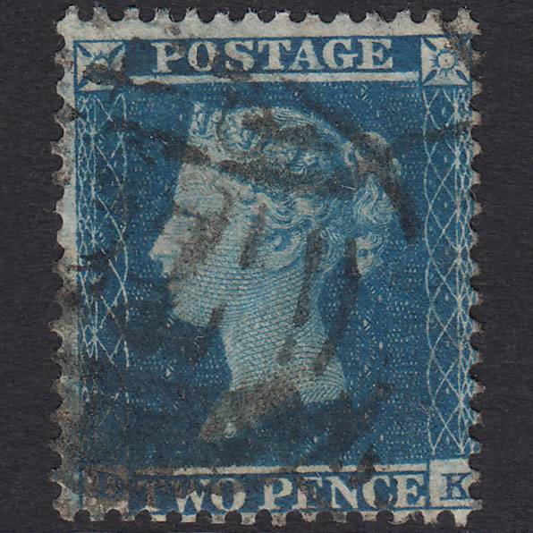GB QV 1855 2d Blue Plate 4 SG23-F2 DK FU Spoon Cancel