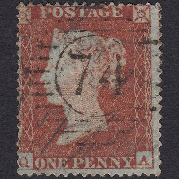 GB QV 1854 1d Red-Brown Plate 176 SG17-C1(1) QA GU London D&S 74