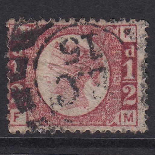 GB QV 1870 1/2d Rose-Red Plate 13 SG48-G4 FM GU London D&S EC15 15D9C