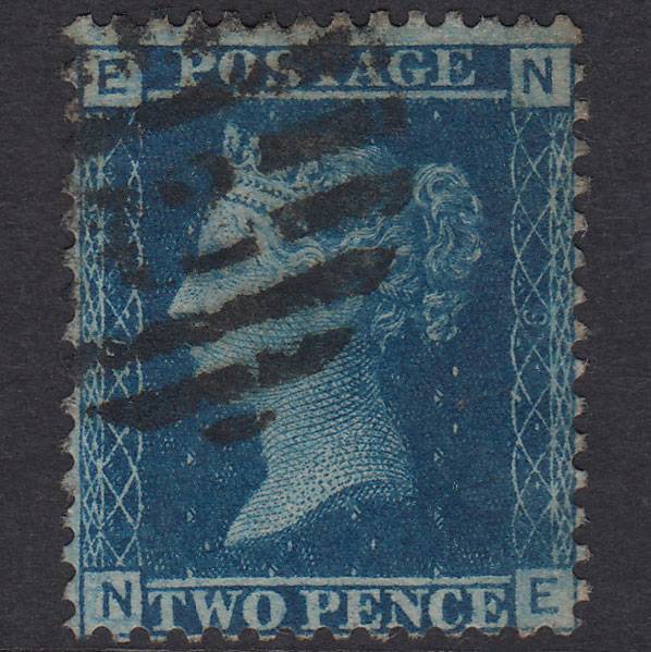 GB QV 1858 2d Blue Plate 9 SG45-G2 NE GU London D&S Cancel